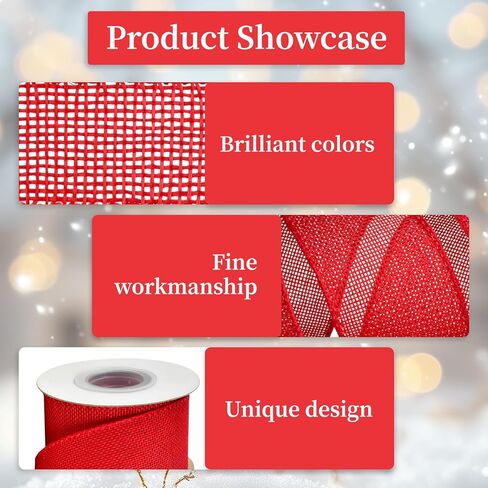 Mupera Wired Burlap Ribbon 2.5 Inch x 10 Yards Red, Thick Jute Ribbon for Wreaths, Big Bows, Wedding Bouquets, Gift Wrapping, Wired Edge Fray Resistant in Saudi Arabia