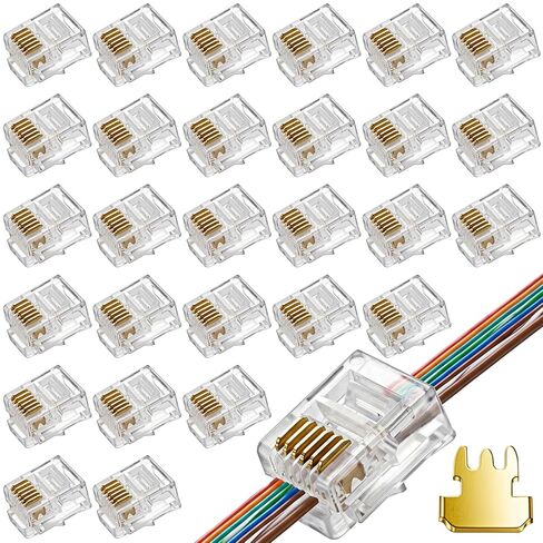 RJ11/RJ12 Pass Through Connector, 30 Pack 6P6C Telephone Modular Plug Telephone Handset Flat Cord Cable Phone Jack Adapter Crimp End in Kuwait