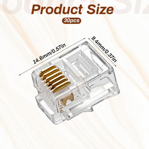 RJ11/RJ12 Pass Through Connector, 30 Pack 6P6C Telephone Modular Plug Telephone Handset Flat Cord Cable Phone Jack Adapter Crimp End in Kuwait