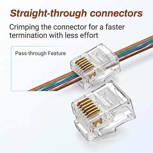RJ11/RJ12 Pass Through Connector, 30 Pack 6P6C Telephone Modular Plug Telephone Handset Flat Cord Cable Phone Jack Adapter Crimp End in Kuwait