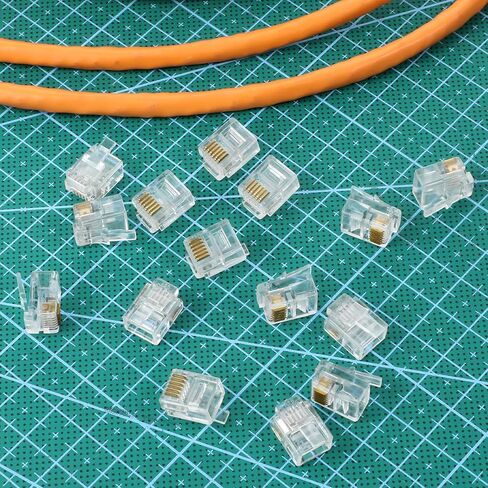 RJ11/RJ12 Pass Through Connector, 30 Pack 6P6C Telephone Modular Plug Telephone Handset Flat Cord Cable Phone Jack Adapter Crimp End in Kuwait