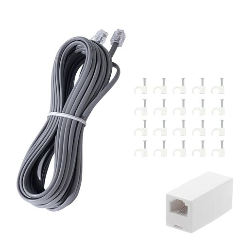 Phone Extension Cord 25 FT Long Phone Cable Line Wire, with Standard RJ11 Plug andIncludes Telephone Inline Coupler RJ11 Splitter and 20 Cable Clip Holders, Grey in Saudi Arabia
