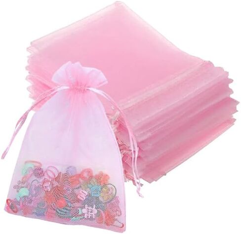 100pcs Organza Bags-Pink 3.94''x4.72''(10x12cm) Satin Drawstring Organza Pouch Wedding Party Festival, Christmas, Favor Gift Bag Jewelry Watch Bags in Kuwait