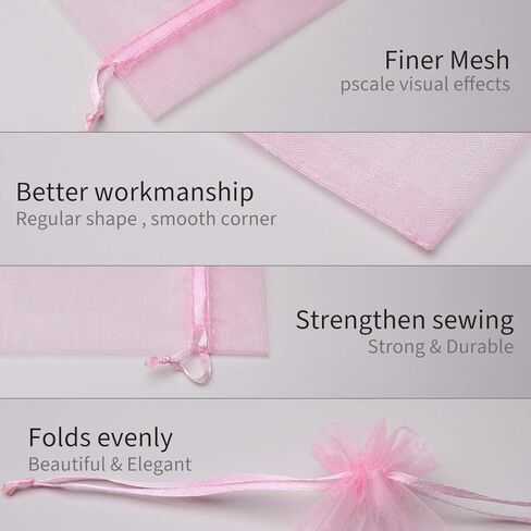 100pcs Organza Bags-Pink 3.94''x4.72''(10x12cm) Satin Drawstring Organza Pouch Wedding Party Festival, Christmas, Favor Gift Bag Jewelry Watch Bags in Kuwait