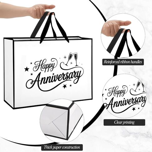 mypartyco 14.5" Anniversary Themed Gift Bag, Large White with Black Trim Classic Themed Gift Bag, Includes Greeting Card, Ribbon, and Tissue Paper for Anniversary Parties and Wedding Party Supplies in Kuwait