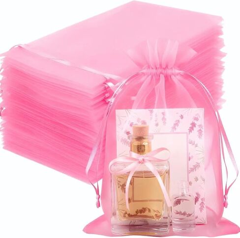 100pcs Organza Bags-Pink 3.94''x4.72''(10x12cm) Satin Drawstring Organza Pouch Wedding Party Festival, Christmas, Favor Gift Bag Jewelry Watch Bags in Kuwait