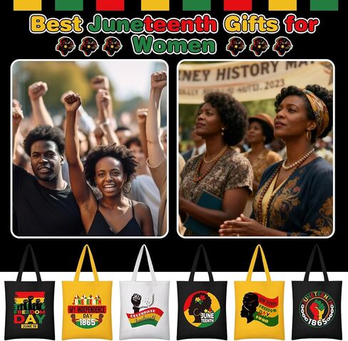Hillban 12 قطعة من حقائب حمل القماشية Happy Juneteenth كبيرة مقاس 14 × 16 بوصة في يونيو 19 من حقائب هدايا حفلات الحرية السوداء، هدايا عيد الاستقلال الأمريكي الأفريقي للنساء في 19 يونيو من لوازم حفلات Juneteenth in Kuwait