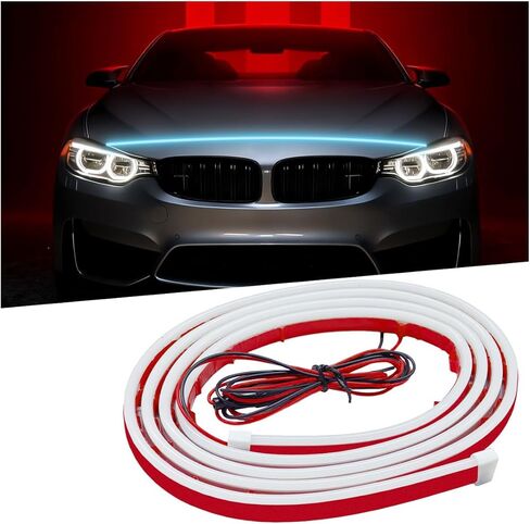 Car LED Hood Light Strip, 71 Inch Flexible Waterproof 12V Dynamic Scan Start-up Hoodbeam Decoration, Universal Automotive Exterior Daytime Running Light for Cars, SUVs, Trucks (White) in Kuwait