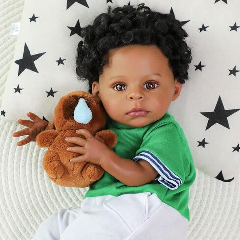 SCOM Reborn Baby Dolls Black Boy- 20 Inch Realistic Newborn Dolls Newborn Baby Dolls African American Real Life Baby Gift for Kids Age 3 in Saudi Arabia