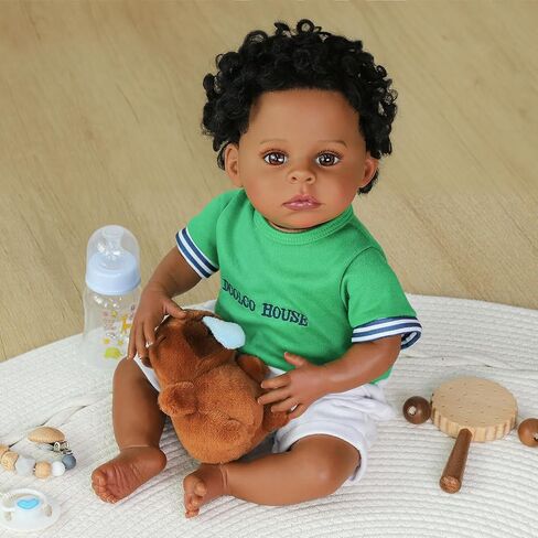 SCOM Reborn Baby Dolls Black Boy- 20 Inch Realistic Newborn Dolls Newborn Baby Dolls African American Real Life Baby Gift for Kids Age 3 in Saudi Arabia