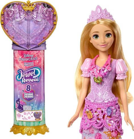 Mattel Disney Princess Rapunzel Fashion Doll & Accessories with 8 Surprises, Including Heart Gem Box, Ring for Child & 9 Play Pieces, Inspired by Movie in Kuwait