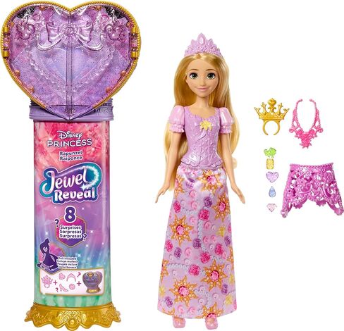 Mattel Disney Princess Rapunzel Fashion Doll & Accessories with 8 Surprises, Including Heart Gem Box, Ring for Child & 9 Play Pieces, Inspired by Movie in Kuwait