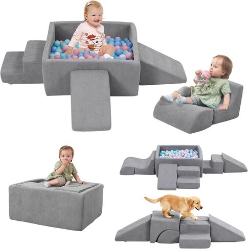 6 Pieces Foam Climbing Blocks with Ball Pit,Kids Soft Play Climbing for Toddlers,Baby Climbing Toys Indoor,Modular Washable PlaySet for Playroom,Crawl & Tumble Products,Colorful(Balls Not Included) in Saudi Arabia