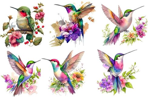 6 Piece 3"x3" Hummingbirds 100% Cotton Fabric Panel Blocks Quilt Squares in Kuwait