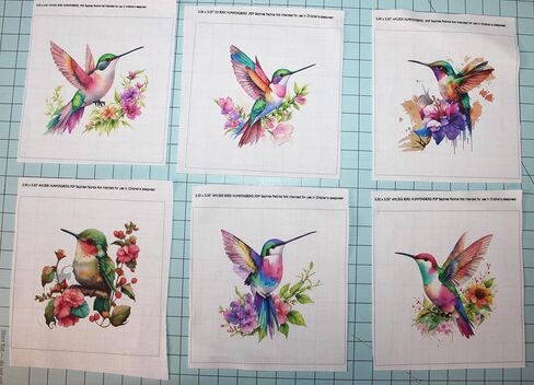 6 Piece 3"x3" Hummingbirds 100% Cotton Fabric Panel Blocks Quilt Squares in Kuwait