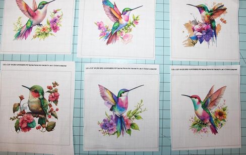 6 Piece 3"x3" Hummingbirds 100% Cotton Fabric Panel Blocks Quilt Squares in Kuwait