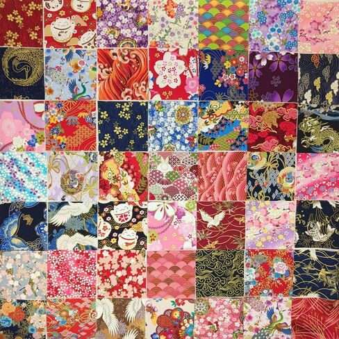 50 Pieces Blue Crane Japanese Washi Fabric Bundle, Gold Foil Print Quilting Squares, 5.91×5.91 Inches, for DIY Doll Clothes, Patchwork, Handmade Projects in Kuwait