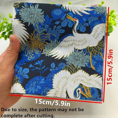 50 Pieces Blue Crane Japanese Washi Fabric Bundle, Gold Foil Print Quilting Squares, 5.91×5.91 Inches, for DIY Doll Clothes, Patchwork, Handmade Projects in Kuwait