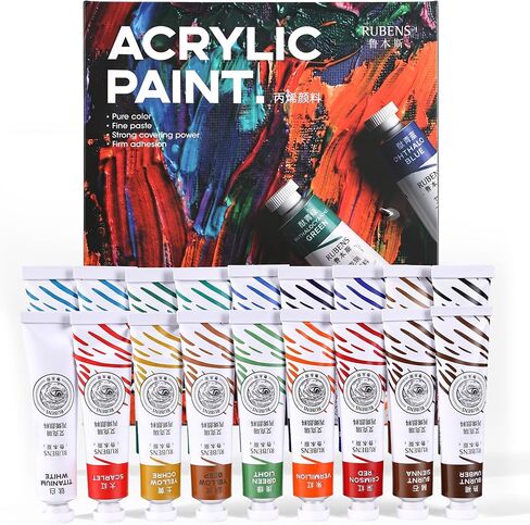 rubens Artist Grade Heavy Body Acrylic Paint, 12 Colors Vivid Acrylic Paint Set (20ml, 0.68 oz Tubes), High Pigment Art Supplies for Canvas, Wood, Rock Crafts, Painting Supplies for Professionals, Beginners in Saudi Arabia