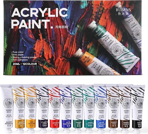 rubens Artist Grade Heavy Body Acrylic Paint, 12 Colors Vivid Acrylic Paint Set (20ml, 0.68 oz Tubes), High Pigment Art Supplies for Canvas, Wood, Rock Crafts, Painting Supplies for Professionals, Beginners in Kuwait