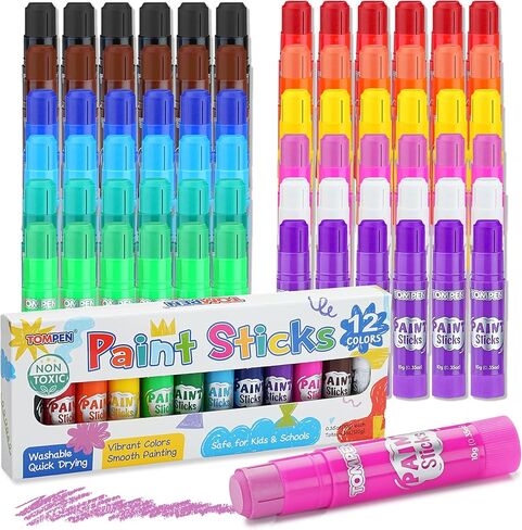 Tempera Paint Sticks for Kids & Artists,72 Pack 12 Vibrant Color,Non-Toxic,Quick Drying,Classic Rainbow Colors,Washable Solid Paint Crayons,Ideal for School Classroom Art Projects & DIY Crafts in Saudi Arabia