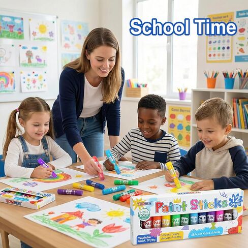 Tempera Paint Sticks for Kids & Artists,72 Pack 12 Vibrant Color,Non-Toxic,Quick Drying,Classic Rainbow Colors,Washable Solid Paint Crayons,Ideal for School Classroom Art Projects & DIY Crafts in Saudi Arabia