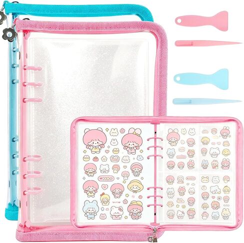 2 Pack 5 in 1 Sticker Collecting Book Album, A5 Reusable Sticker Organizer Book Binder with Zipper, Storage Collection Organize with Blank Pockets and Release Paper (Pink & Blue) in Kuwait