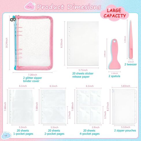 2 Pack 5 in 1 Sticker Collecting Book Album, A5 Reusable Sticker Organizer Book Binder with Zipper, Storage Collection Organize with Blank Pockets and Release Paper (Pink & Blue) in Kuwait