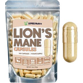 XPRS Nutra Lions Mane Supplement Capsules - 180 Count (90 Day Supply) of Premium Lion's Mane Mushroom Capsules for Mental Clarity, Cognition and Immunity Lions Mane Powder Capsules