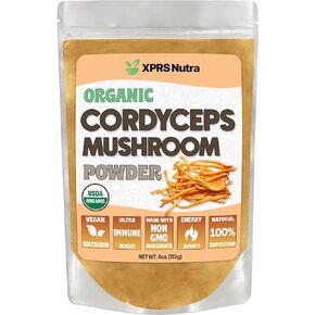 XPRS Nutra Organic Cordyceps Mushroom Powder - Premium Cordyceps Mushrooms - Real Mushrooms Cordyceps Powder Supplement for Energy and Immune Support - Vegan-Friendly Mushroom Cordyceps (4 oz)