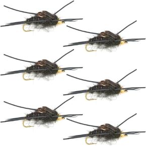 The Fly Fishing Place Tungsten Bead Head Nymph Fly Fishing Flies - Kaufmann's Black Stone Fly with Rubber Legs - Stonefly Wet Fly - 6 Flies Hook Size 4