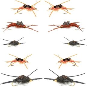 The Fly Fishing Place Basics Collection - Kaufmann's Tungsten Bead Stonefly Nymph Assortment - 10 Bead Head Rubber Legs Wet Flies - 5 Patterns - Hook Sizes 4, 6, 8, 10, and 12
