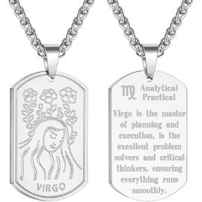 Zodiac Sign Dog Tag Necklace for Men Boys, Stainless Steel Horoscope Astrology Pendant Chain Birthday Jewelry Gifts 24Inches