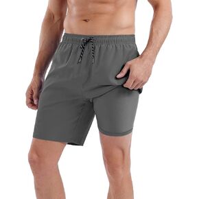 MILANKERR 7 inch Mens Swim Trunks with Compression Liner,Mens Swimming Trunks with Boxer Brief Liner Quick Dry Swim Shorts