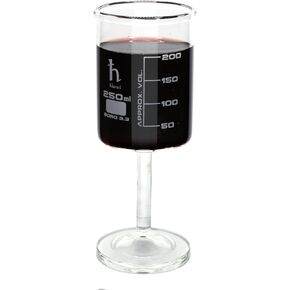 Handmade Beaker Wine Glass, Made of Lab Grade Borosilicate 3.3 Glass - 250mL Capacity, Dishwasher Safe