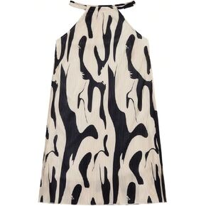 Girl's Halter Neck Ribbed Printed Dress Casual Sleeveless A-line Dresses Sundress in Saudi Arabia