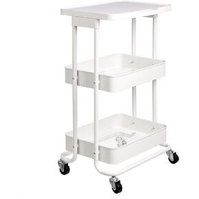 Amazon Basics 2-Tier Metal Kitchen/Utility Cart with Shelf, White