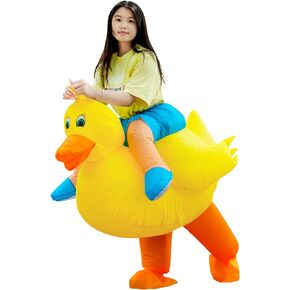 Yellow Duck Inflatable Costume for Adult Duckie Rider Blow Up Halloween Party Suit