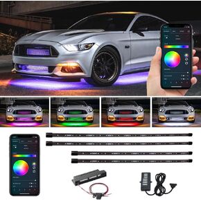 LEDGlow 4pc Bluetooth Million Color LED Underbody Underglow Accent Lighting Kit for Cars - Smartphone App - Courtesy Lights - Create Any Color - Water Resistant Tubes - Control Box