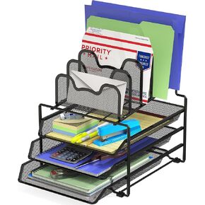 Simple Houseware Desk 3 Sliding Tray and 5 Stacking Section Organizers, Black