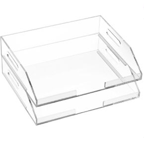 Clear Acrylic Stackable Letter Tray Desk Organizer 2 Tier A4 Paper Tray