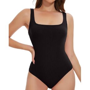 MISS MOLY Women's Sexy One Shoulder Cutout Front Sleeveless Ribbed Bodysuit Slim Fit Thong Body Suit Tank Top