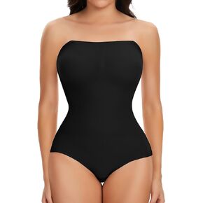 SHAPERIN Strapless Shapewear Bodysuit Off the Shoulder Seamless One Piece Body Shaper Tube Tops Sexy Leotard