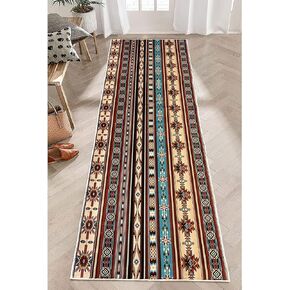 Southwestern Runner Rug 2x6,South Western Native American Tribal Farmhouse Style,Vintage Throw Accent Area Rug Non Slip Washable Runner Carpet for Entryway Hallway Kitchen Laundry Bathroom Bedroom