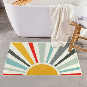 Uphome Boho Bathroom Rugs Modern Colorful Sun Bath Mat Non-Slip Soft Cute Small Bath Rugs Machine Washable Farmhouse Velvet Blue Bathroom Mat for Sink Tub Toilet Door Mat, 18x26 inch