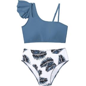 NAPU Girls Swimsuit Ruffled Girls Bikini Set 2 Piece Girls Bathing Suit High Waisted Girls Swimwear with Adjustable Strap