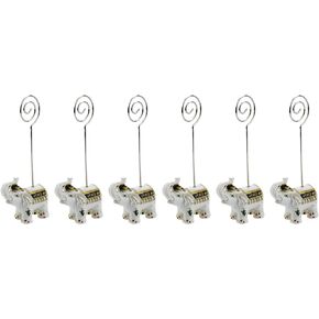 6PCS 4.53 Inch Table Number Holders Metal Elephant Place Name Card Holders Lovely Memo Holders Wire Note Stands for Wedding Meeting Event Party (Sliver)