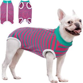 Dog Recovery Suit, Puppy Surgical Pajamas Bodysuit for Dogs Cats After Spay Neuter Surgery Abdominal Wound Bandages, Striped Onesie Pant for Shedding Skin Disease, Anti-Licking Cone Alternative XS