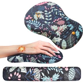 Ergonomic Mouse Pad and Keyboard Wrist Rest Set, Super Soft Memory Foam Desk Wrist Support Cute for Computer Keyboard, Non-Slip Arm Rests Cushion for Typing Gaming Office Laptop Mac (Floral)