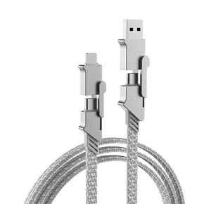 USB Cable Multi Charging Cord: 100W 4FT Black Braided Flat Wire 6-in-1 with Type A C Micro Lightning Plugs – Fast Charging & Data Transfer EDC